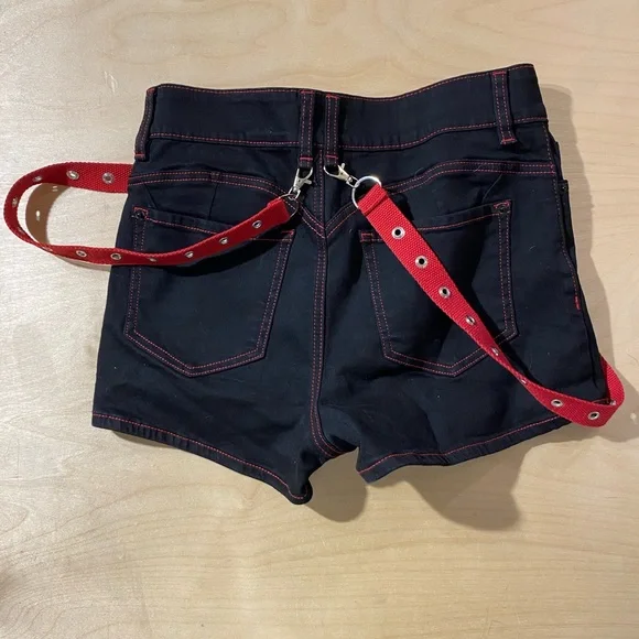Hot Topic Black Shorts with Red Suspenders 7 (NP) - Picture 9 of 10